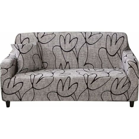 Stretch Sofa Cover  - Printed Elastic Polyester Spandex Arm Chair Couch Covers- Universal Fitted Sofa Slipcover Furniture Protector,1 Seater Grey， Without Pillowcase