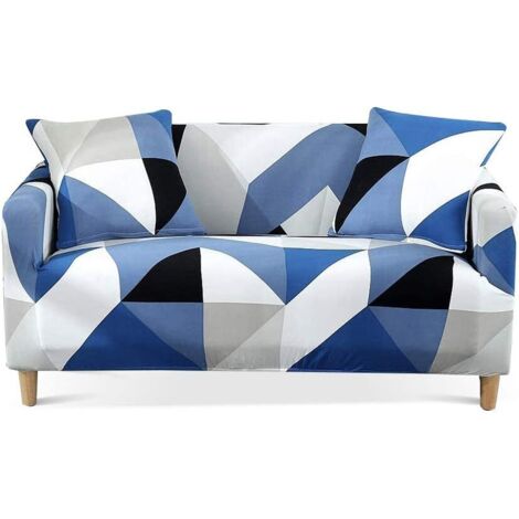 Stretch Sofa Cover Universal Elastic Sofa Cover Fitted Sofa Protector (Blue White,4 Seater)