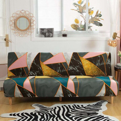 Stretch Sofa Cover without Armrest, Universal Sofa Cover without Armrest, Full Coverage Foldable Sofa Protector, Easy to Install and Clean, 3 Seater Sofa Cover, Marble MUMU