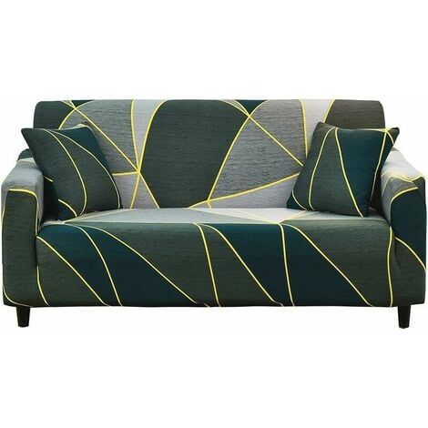 Stretch Sofa Covers Printed Arm Chair Cover Polyester Spandex Slipcovers for Loveseat and Couch Furniture Cover/Protector with Elastic Bottom & Anti-Slip Foam (1 Seater, Deep Green Geometry)