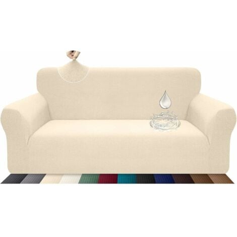LangRay Stretch-, wasserdichter und kratzfester Sofa-Schonbezug für 3-Sitzer-Couch, elegantes Muster mit rutschfesten Schaumstoffstäbchen (3-Sitzer-Sofa, Beige)
