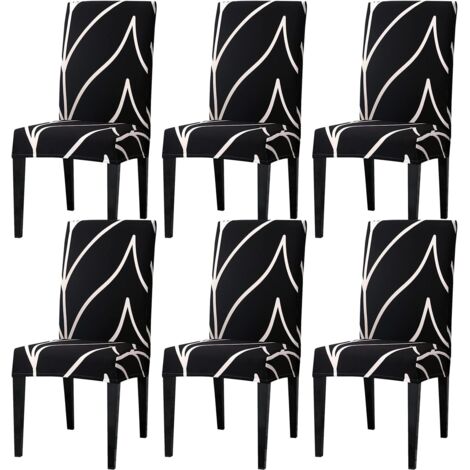 Stretch-Stuhlhussen-Set, 6-teilig (Schwarz), Stuhlschutz für Esszimmerstühle
