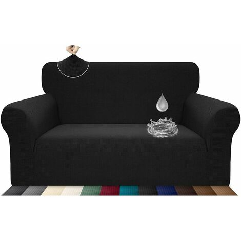 Stretchy, Waterproof and Scratch Resistant Sofa Cover for 2 Seater Couch Elegant Pattern With Non-Slip Foam Sticks (2 Seater Sofa, Black)