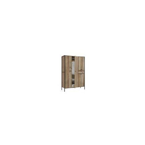 Stretton Urban Industrial 4 Door Large Wardrobe with Drawer Rustic Bedroom - Brown