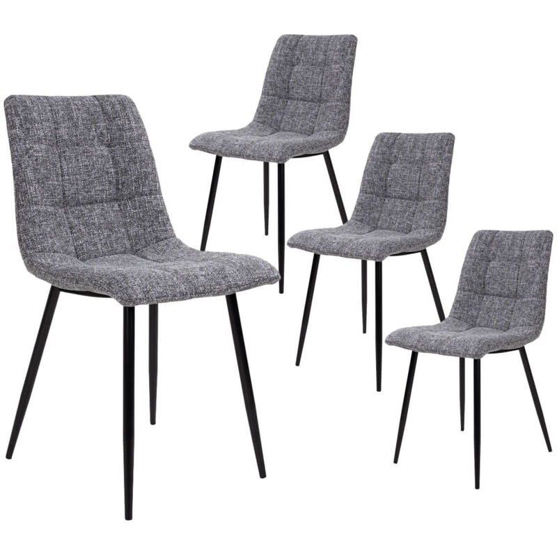 Altobuy - strib - Lot de 4 Chaises Tissu Gris Tacheté et Piétement Acier