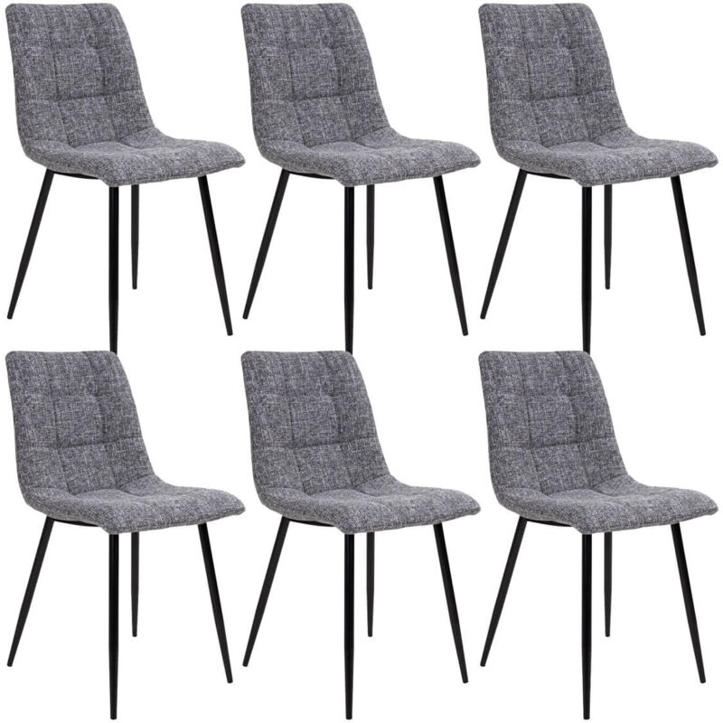 Altobuy - strib - Lot de 6 Chaises Tissu Gris Tacheté et Piétement Acier