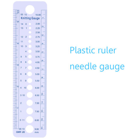 Stricknadellineal aus Kunststoff, 2–10 mm, misst in cm und Zoll, Nähzubehör, US-/UK-/Kanada-Größen