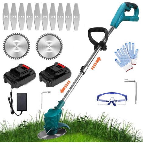 PEDONY Strimmers sans fil, coupe-herbe sans fil coupe-herbe arbre 18v jardin edger électrique 2 batterie avec 2 disques de sie, 10 lames métalliques, chargeur, compatible avec la batterie Makita