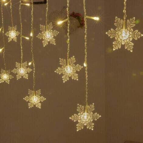 String Lights, Curtain Lights, 4m LED Christmas Lights Snowflake Design, 8 Lighting Modes, Window Decoration, Christmas, Wedding, Birthday, Home, Patio, Warm White