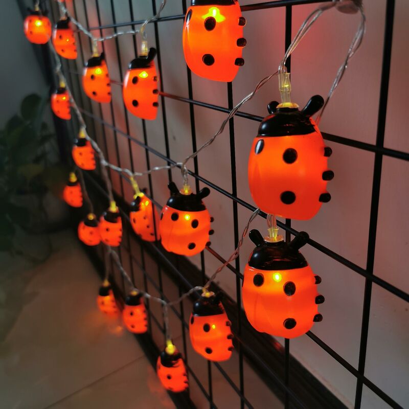 Image of String Lights, luci stringa coccinella lunghe 19,6 piedi con 40 luci, luci per insetti a barra luminosa impermeabili per decorazioni per feste