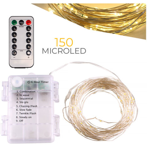 Stringa 15 metri da 150 Microled Bianco Caldo a batteria con telecomando Wisdom
