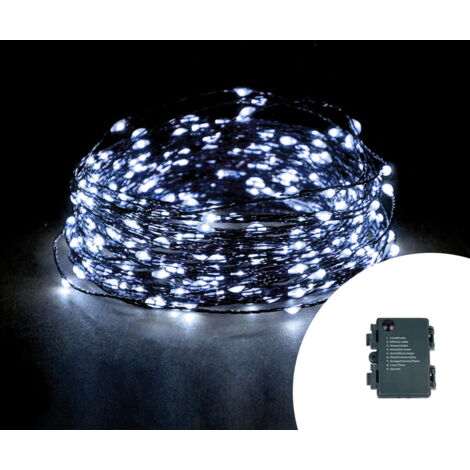 Stringa 15 metri da 150 MicroLed Bianco Freddo con cavo verde a batteria da esterno Wisdom