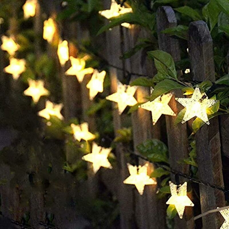 Image of Fortuneville - Stringa di luci solari da giardino, 23ft 50 led Star Fairy Lights Outdoor Solar Powered Star String Light Impermeabile 8 modalità Luce