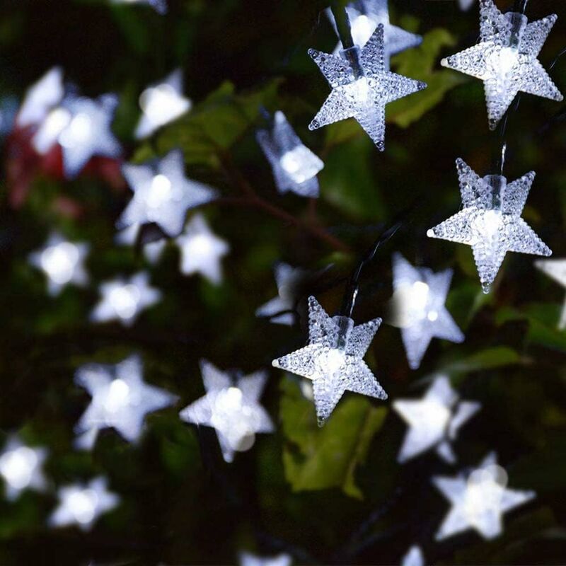 Image of Stringa di luci solari da giardino, 23ft 50 led Star Fairy Lights Outdoor Solar Powered Star String Light Impermeabile 8 modalità Luce decorativa per