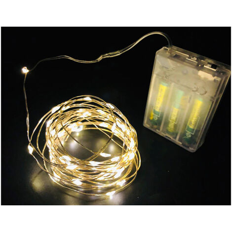Stringa Led A Batteria Filo Rame Con 100 Luci Bianco Caldo Giallo 10 Metri IP67 4,5V Decorazione Natale
