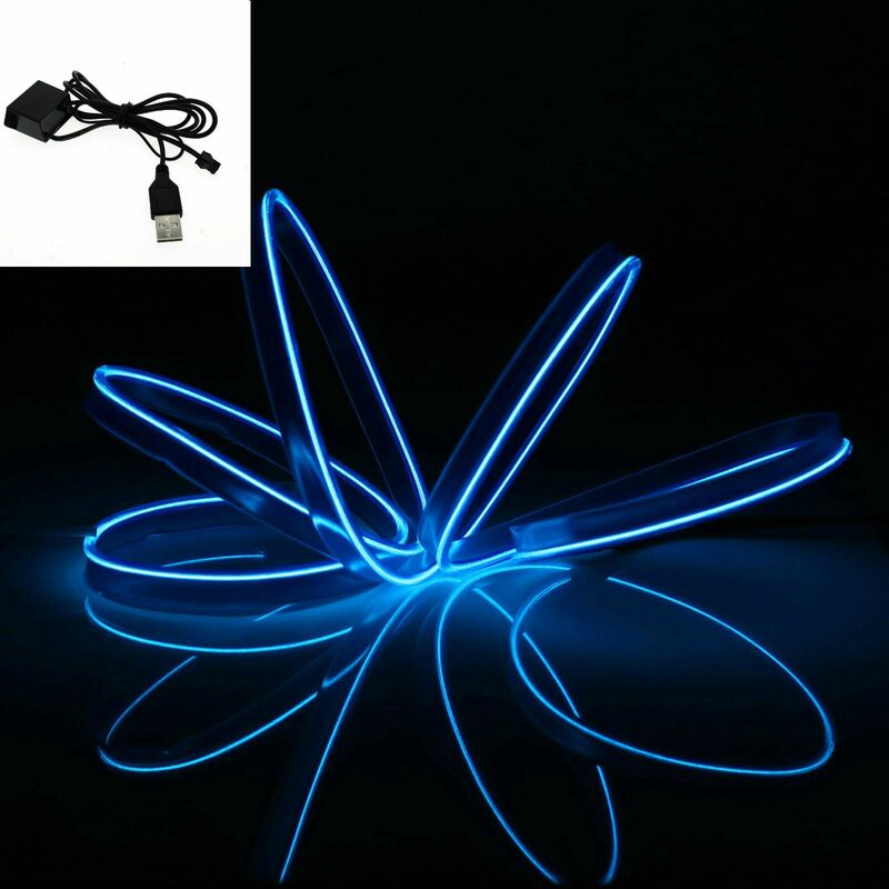 Stringa led elettroluminescente flessibile per decorazione interni auto Collegamento - Cavetto usb, Colore/Lunghezza - Blu 3 Metri