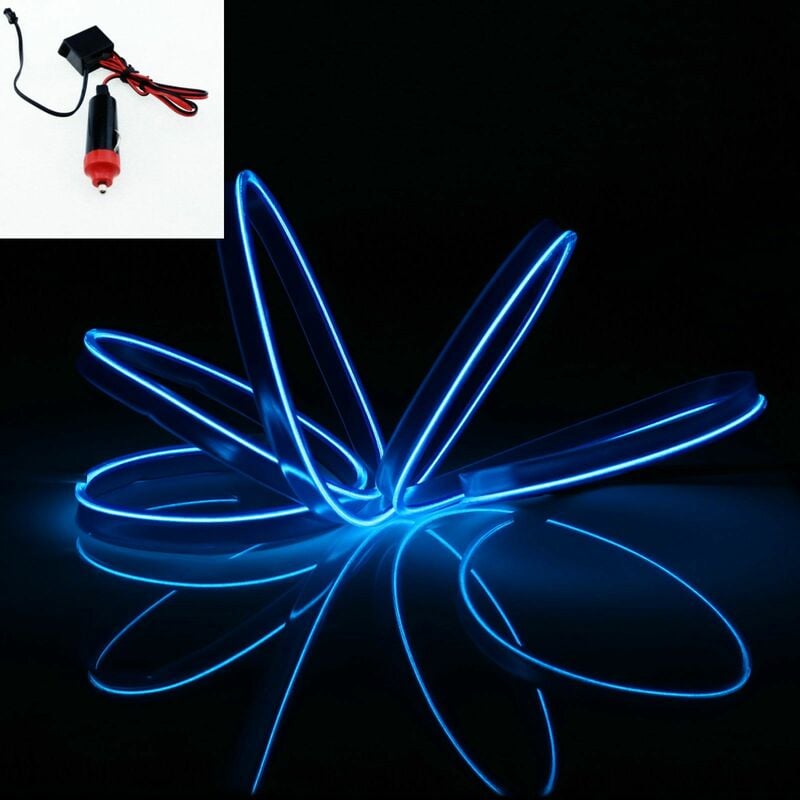 Image of Stringa led elettroluminescente flessibile per decorazione interni auto Collegamento - Accendisigari 12V, Colore/Lunghezza - Blu 3 Metri