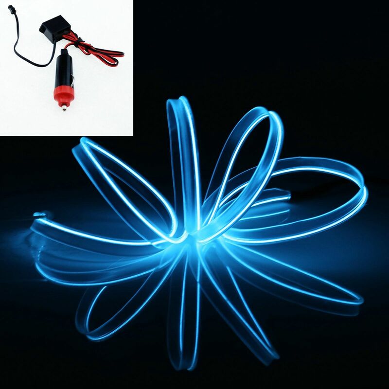 Image of Stringa LED elettroluminescente flessibile per decorazione interni auto Collegamento - Accendisigari 12V, Colore/Lunghezza - Sky Blu 3 Metri