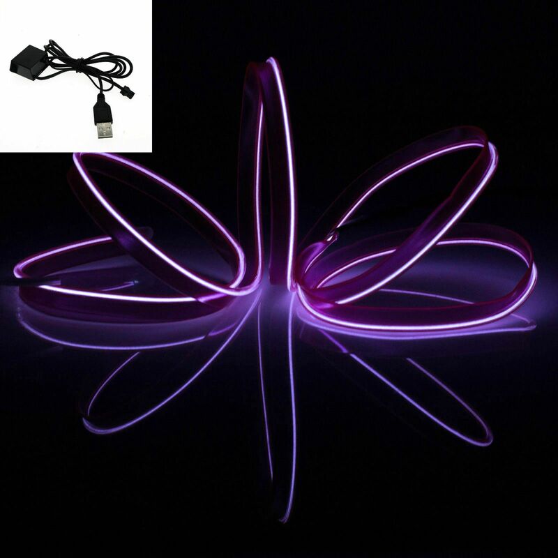 Image of Stringa led elettroluminescente flessibile per decorazione interni auto Collegamento - Cavetto usb, Colore/Lunghezza - Viola 3 Metri