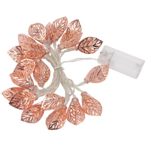 Stringa luminosa in oro rosa 20 LED Porta per feste a foglia scavata alimentata a batteria impermeabile per interni