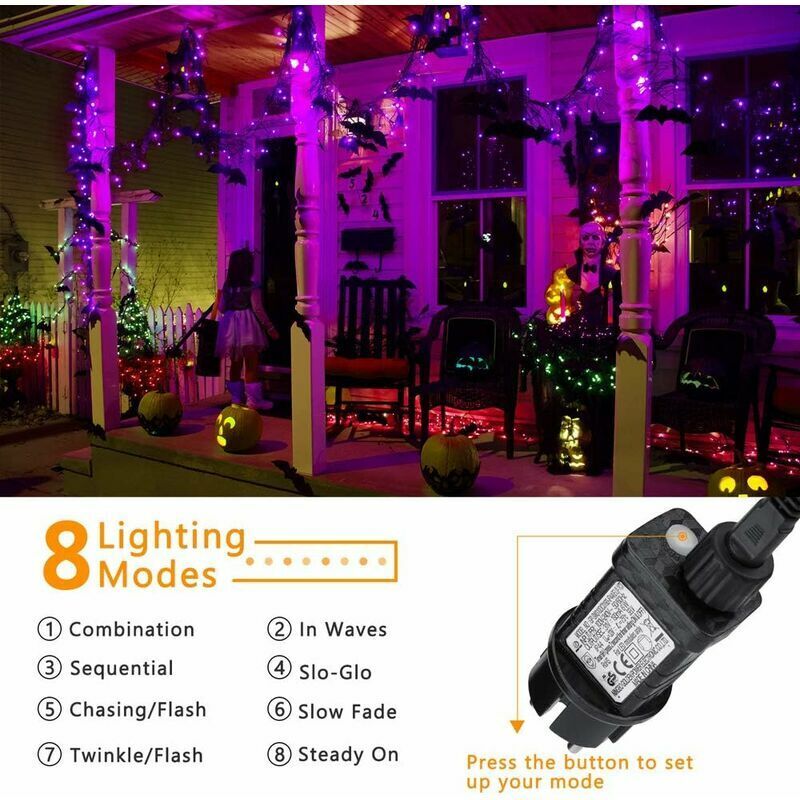 Stringa luminosa solare per Halloween da esterno, Stringa luminosa impermeabile da 20M 200LED per interni ed esterni, 8 modalità con luci timer per