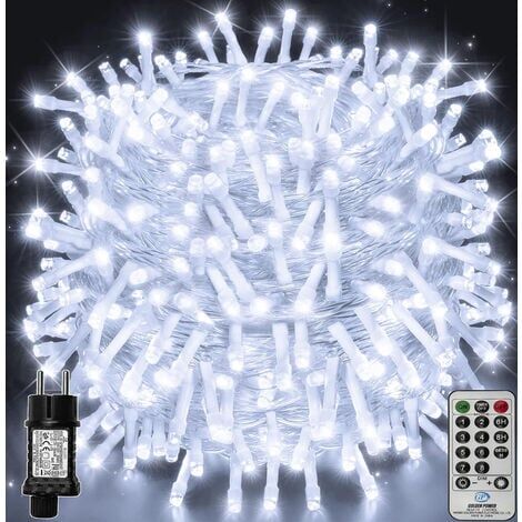 BLEOSAN Stringa natalizia a LED 100M 1000 LED IP44 Impermeabile con telecomando 8 modalità Decorazione per feste per matrimoni natalizi Bianco freddo