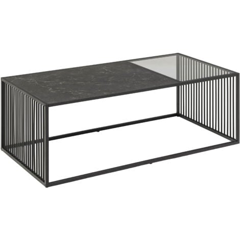 EBUY24 Strington table basse 120x60 cm verre, enfumé, noir marbré décor.