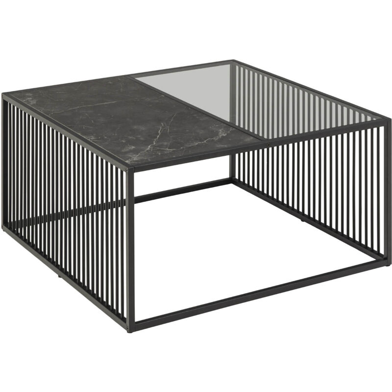 Ebuy24 - Strington table basse 80x80 cm verre enfumé, noir marbré décor.