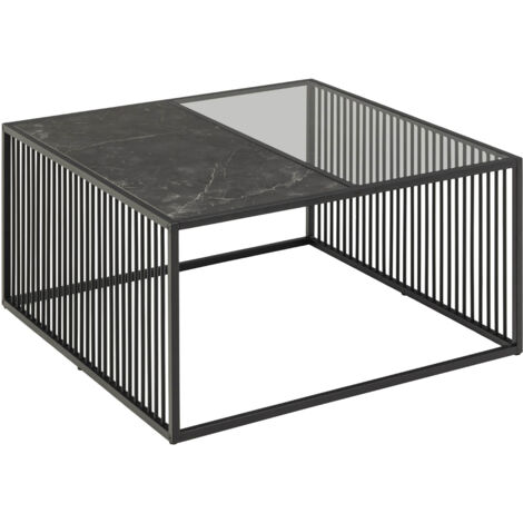 Strington table basse 80x80 cm verre enfumé, noir marbré décor.