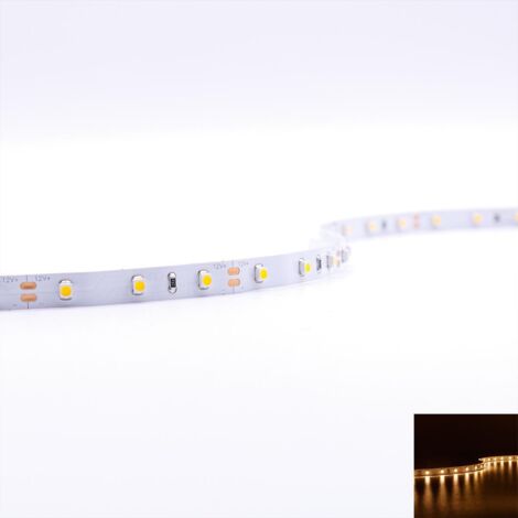 Strip 12V LED Streifen 5M 4,8W/m 60LED/m 8mm - Lichtfarbe: Warmweiß 3000K - Schutzart: IP20
