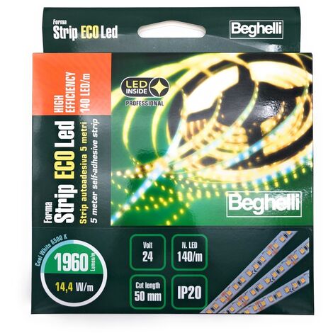 Strip ECOLed HE Autoadesiva 5 Metri Alta Efficienza 140 LED/m 14.4W/m 24V 6500K