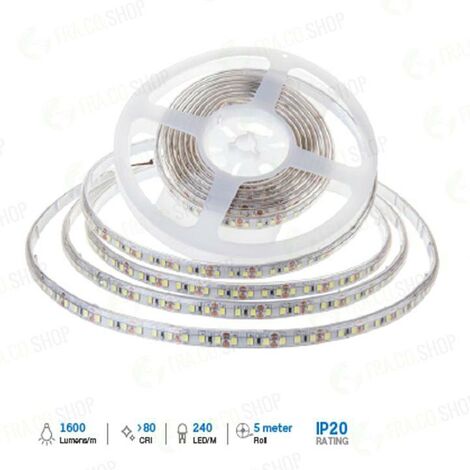 Strip led 12V, bianco freddo 6000K, 5 metri, chip Samsung, SMD2835, 12W/m, 120 led/m, IP20, larghezza 10mm - V-TAC PRO VT-5-120 325