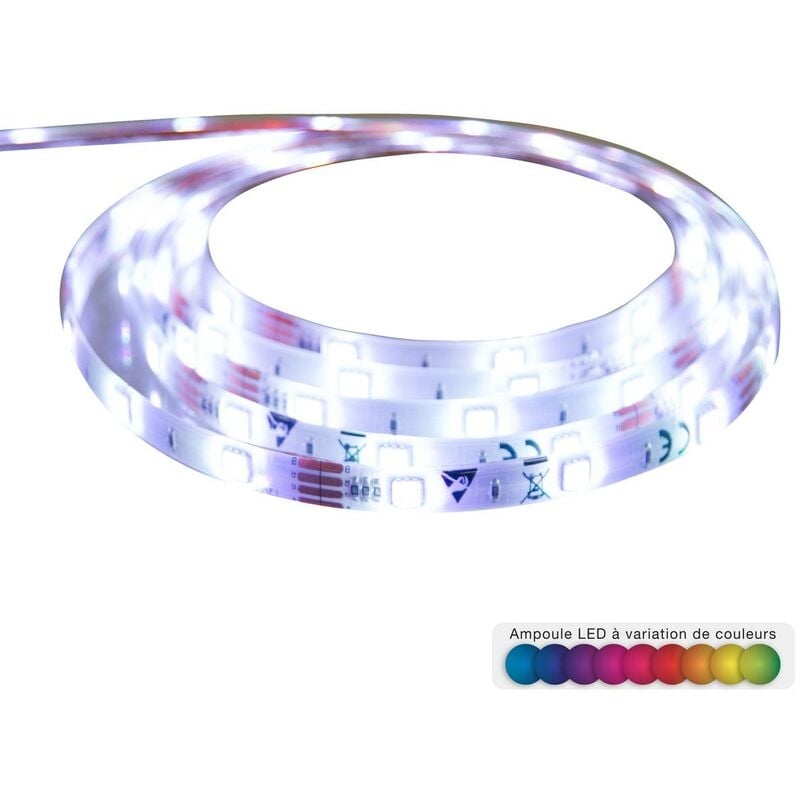 Image of Nastro led multicolore l500cm - striscia led multicolor + telecomando, poliuretano, abs e rame, lunghezza 500 cm Atmosphera créateur d'intérieur