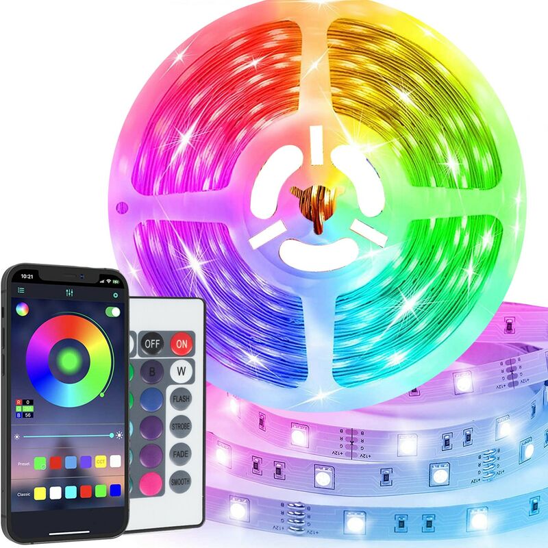 Image of Mediawave Store - Strip led 5050 rgb 5mt Luminosità Colore Ritmo Regolabile con app o Telecomando