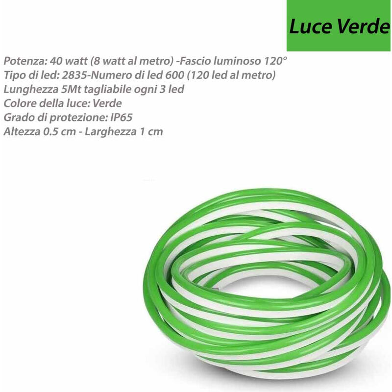 Image of Vetrineinrete - Strip led neon flex striscia curvabile modellabile 600 led decorativa 5 metri luce verde ip65 waterproof