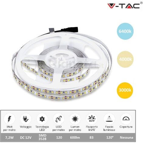 Strip striscia led 12v smd 3528 5m IP20 120 led/m adesiva flessibile luce bianco naturale calda  Calda