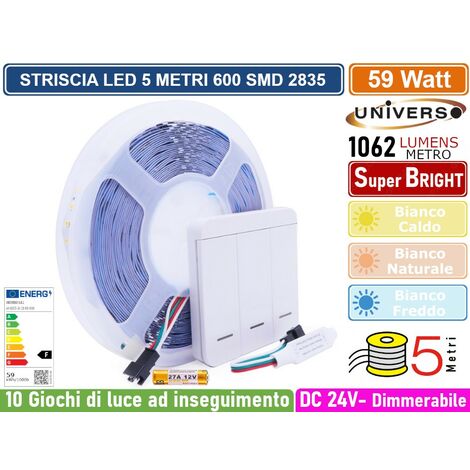 Strip striscia led 24V 5m luce a scorrimento con controller wireless giochi di luce bianca naturale calda  Naturale