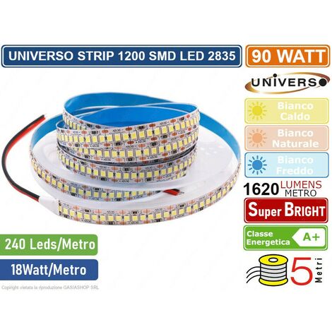 STRIP STRISCIA LED MONOCOLORE 5 METRI SMD 2835 240 LED METRO IP20 90W 8100 LUMEN IP20 - Colore Luce: Bianco Freddo