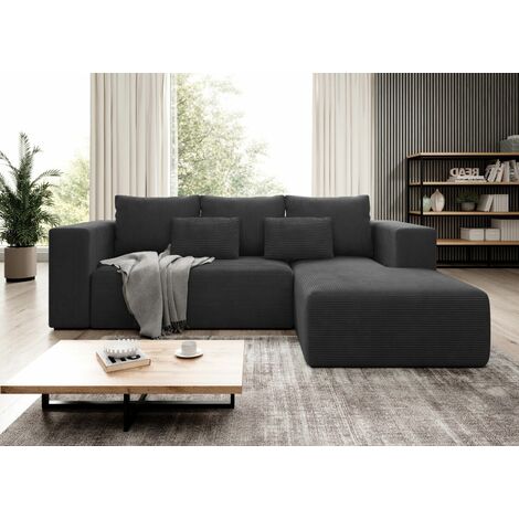 Stripes Jumbo Cord Left Hand Facing Corner Sofa Bed - Dark Grey