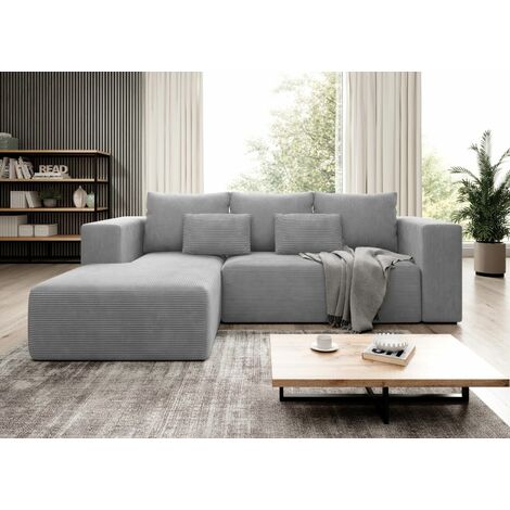 Stripes Jumbo Cord Left Hand Facing Corner Sofa Bed - Light Grey