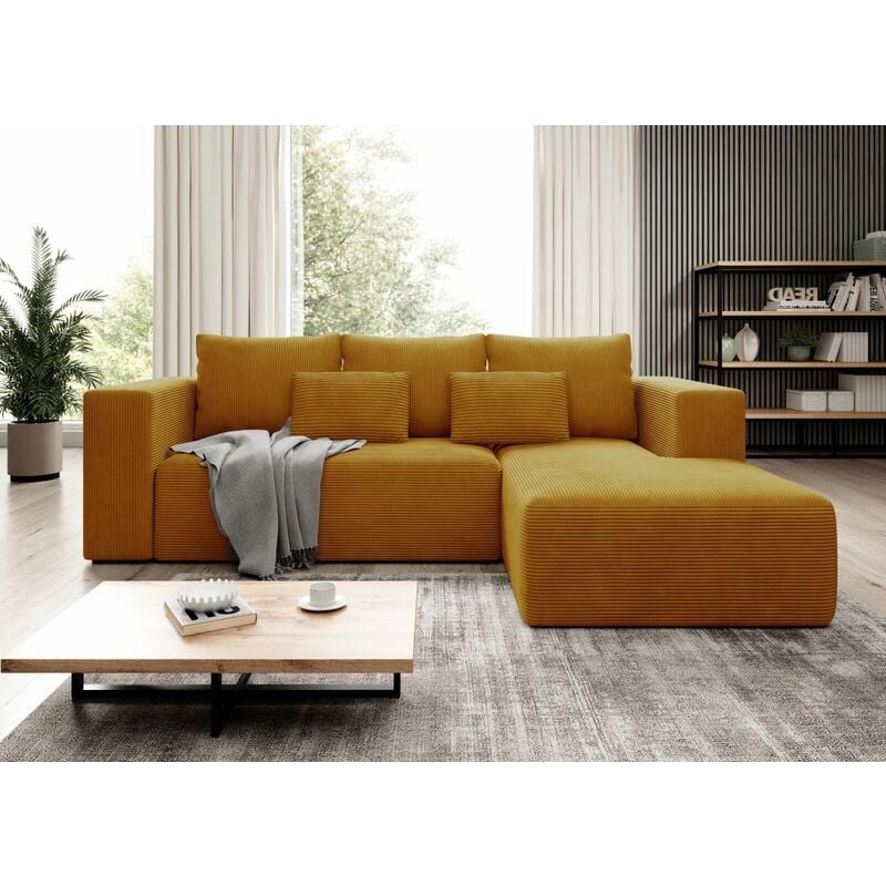 Stripes Jumbo Cord Right Hand Facing Corner Sofa Bed - Mustard