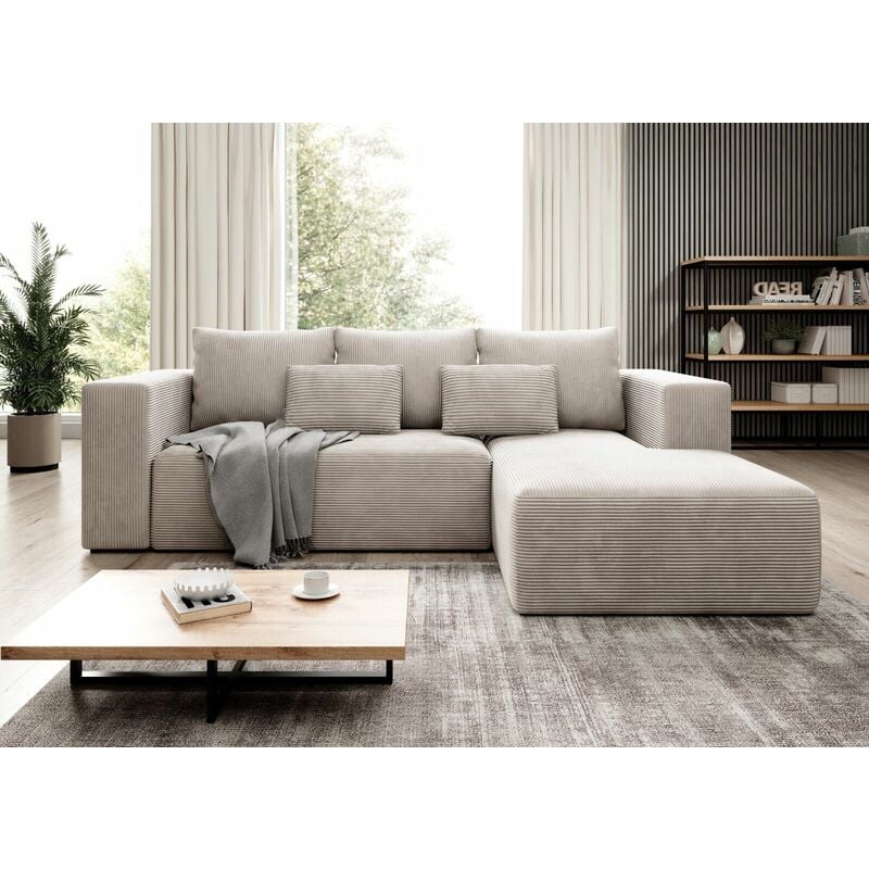 Stripes Jumbo Cord Right Hand Facing Corner Sofa Bed - Cream