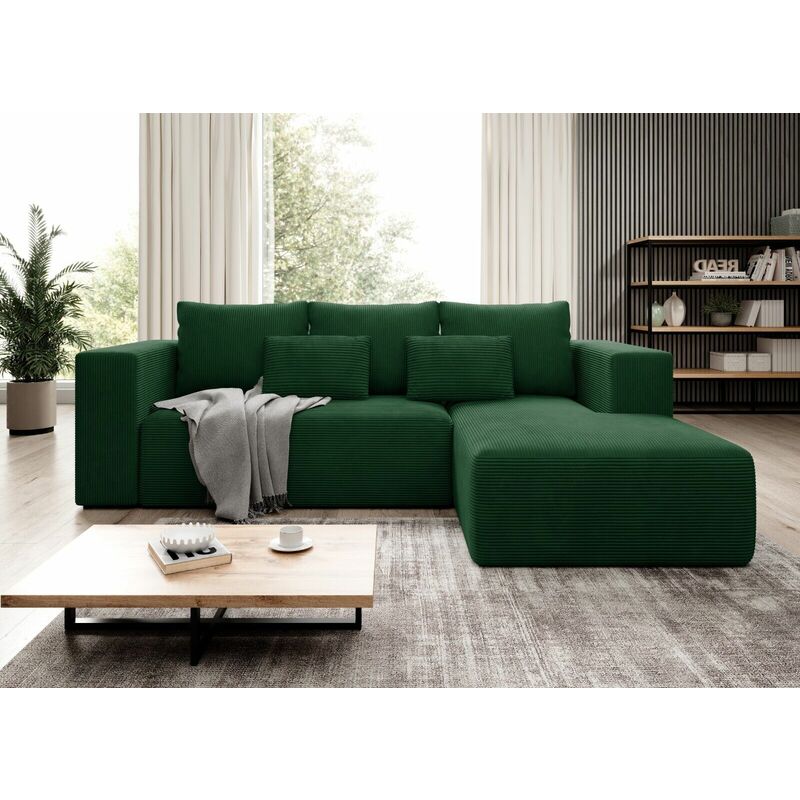 Stripes Jumbo Cord Right Hand Facing Corner Sofa Bed - Bottle Green