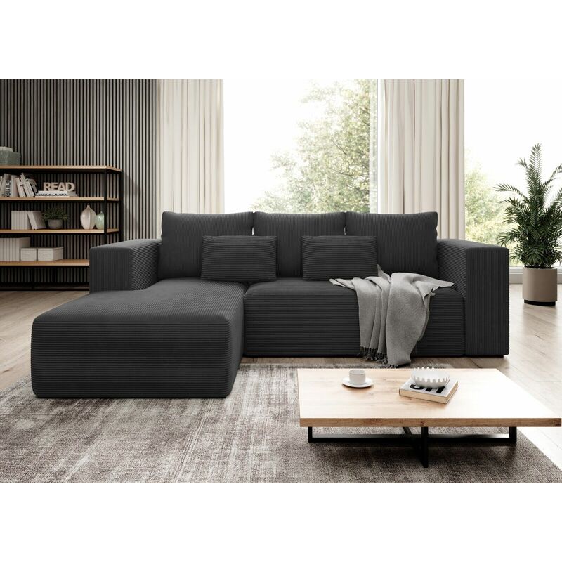 Stripes Jumbo Cord Right Hand Facing Corner Sofa Bed - Dark Grey