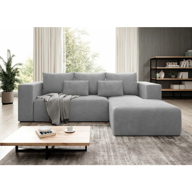 Stripes Jumbo Cord Right Hand Facing Corner Sofa Bed - Light Grey