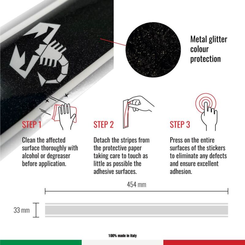 Stripes Strisce Adesive per Fiat 500 Abarth - Colore: NERO - Dimensione: 3 X 45 CM