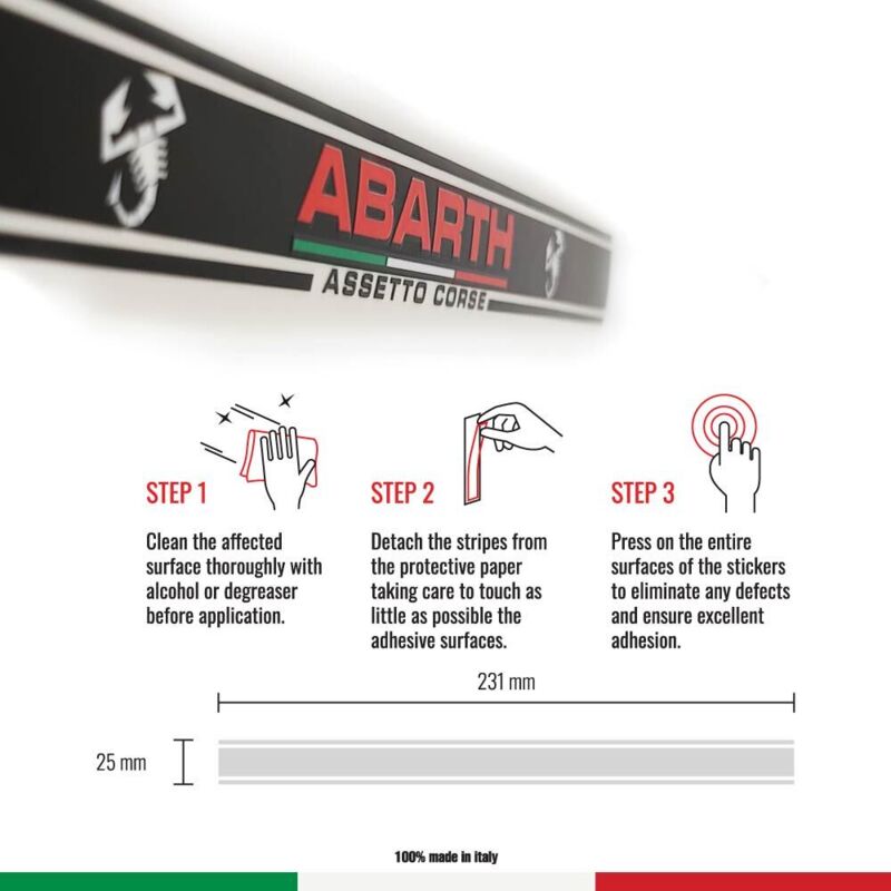 Stripes Strisce Adesive per Fiat 500 Abarth - Dimensione: 2,5 X 23 CM - Colore: NERO