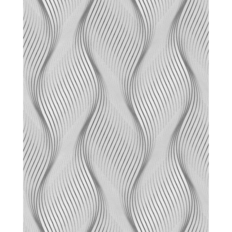 Stripes wallpaper wall Edem 85030BR36 vinyl wallpaper slightly textured with wavy lines and metallic highlights grey light grey white silver 5.33 m2