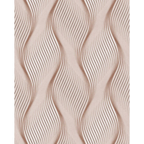 Stripes wallpaper wall EDEM 85030BR33 vinyl wallpaper slightly textured with wavy lines and metallic highlights brown beige brown white silver 5.33 m2 (57 ft2)