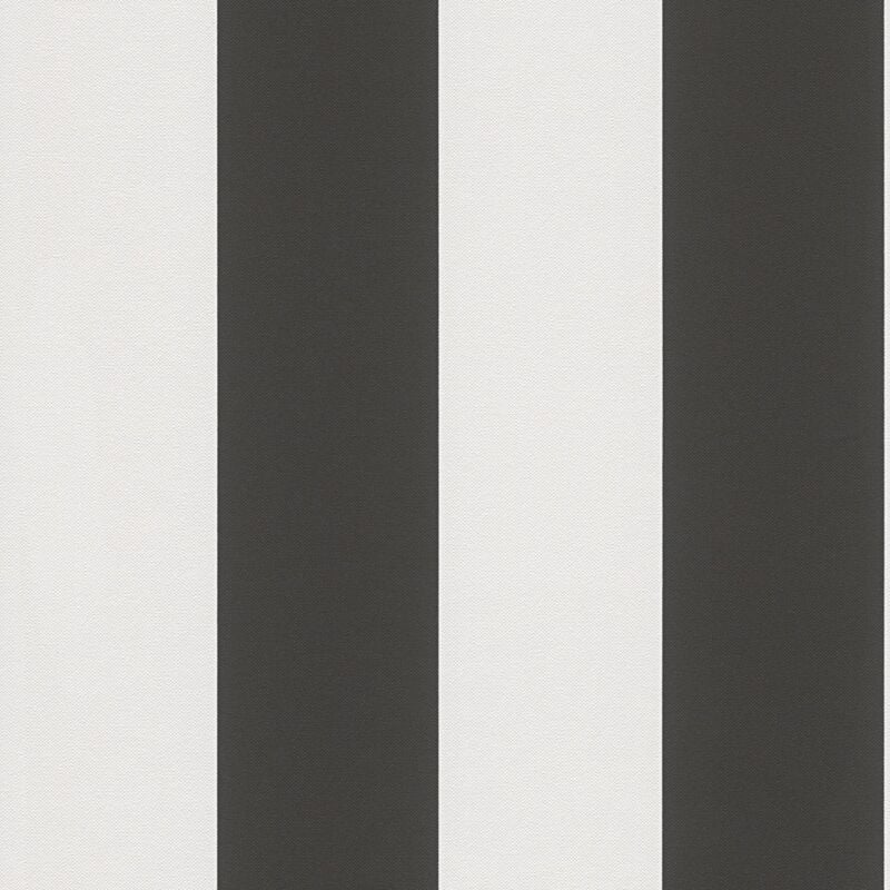 Papier peint à rayures Profhome 334213 papier peint intissé légèrement texturé avec des rayures mat noir blanc 5,33 m2